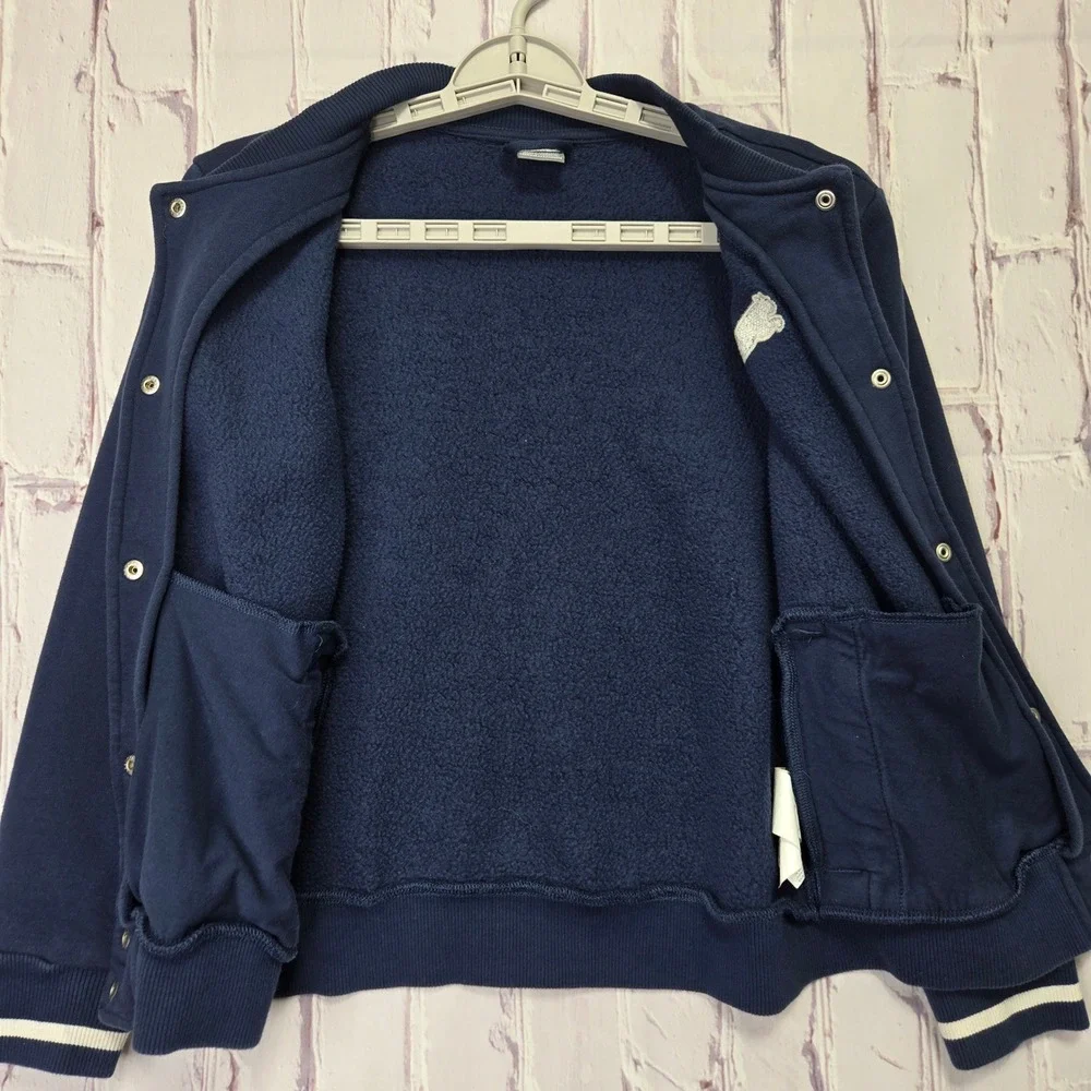 Puma Bomber Jacket Navy Blue Snap Fleece Sport Athletic Kids Size M 10/12